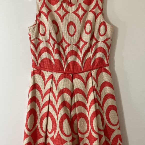 JUST TAYLOR Women's 6 Sleeveless Fit Flair DRESS Jacquard Fabric ORANGE Ivory - Picture 3 of 15